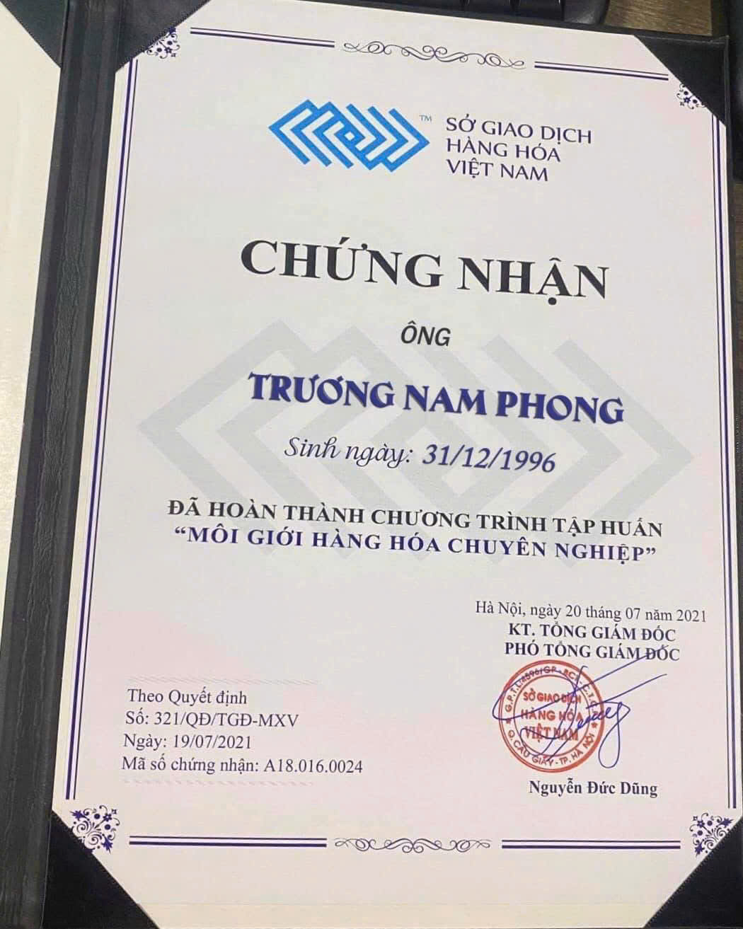 2021 - Chứng nhận Sở Giao Dịch Hàng Hóa